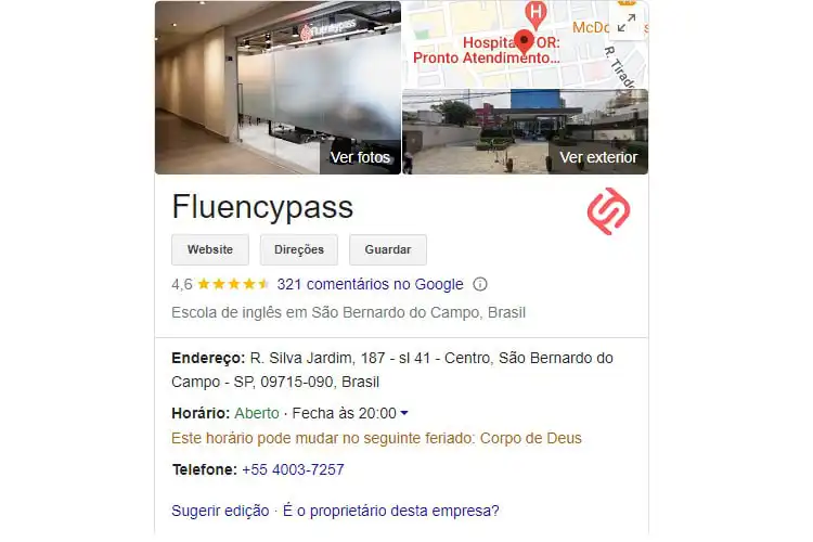 Avaliação do Fluencypass no Google