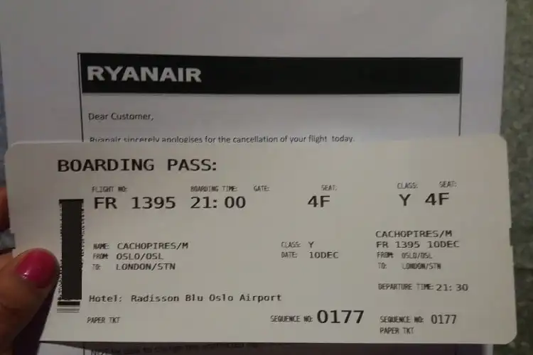 Carta de desculpas da Ryanair para a passageira por motivo de no-show.