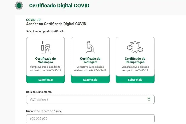 Certificado de vacinação covid-19 Portugal