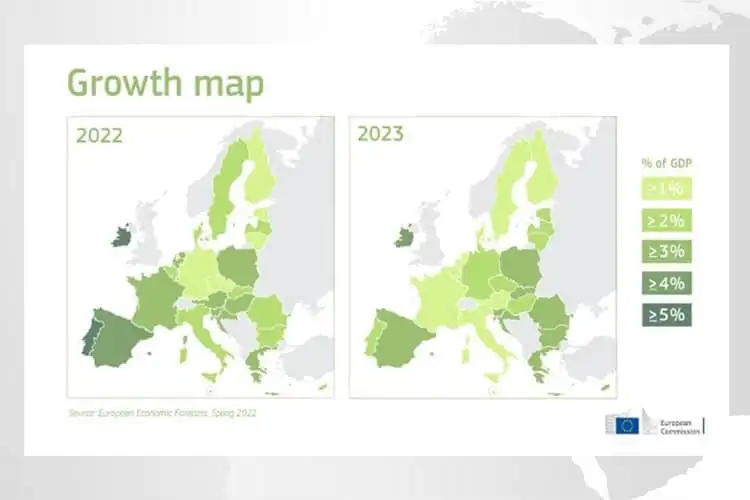 Mapa da União Europeia de crescimento da economia da Europa