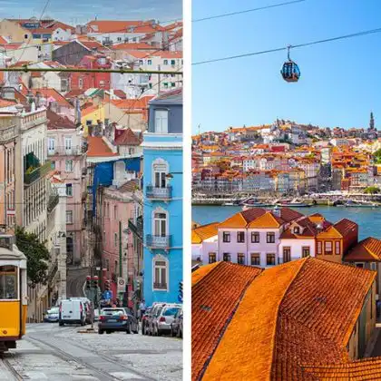 Imagem comparativa de Lisboa à esquerda e Porto à direita
