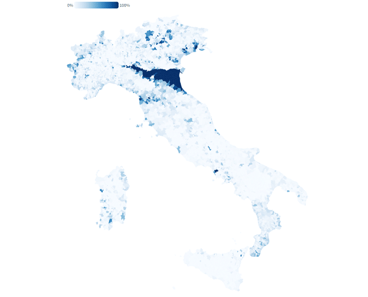 Mapa com regiões com mais risco de chuva na Itália