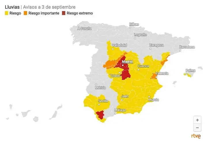 Mapa de chuvas na Espanha