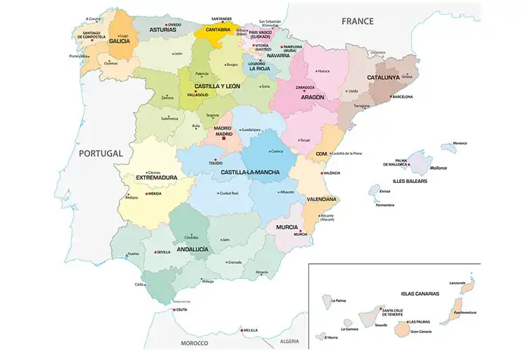 Mapa de Regiões da Espanha