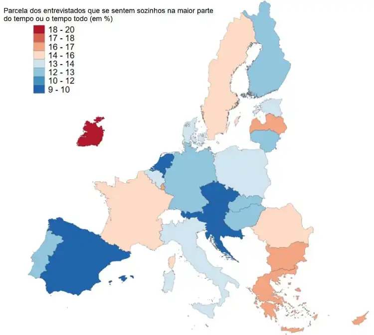 Mapa da solidão na Europa