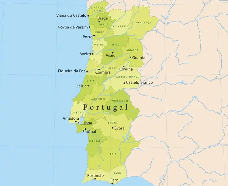 mapa de portugal com as principais cidades