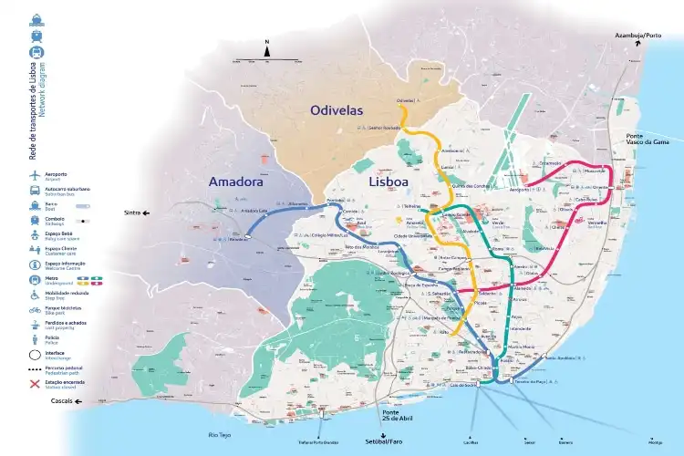 mapa de transporte em Lisboa