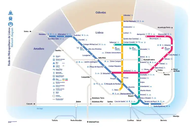 Mapa do metro de Lisboa, Portugal