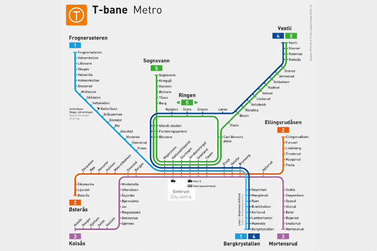 mapa do metrô de Oslo na Noruega