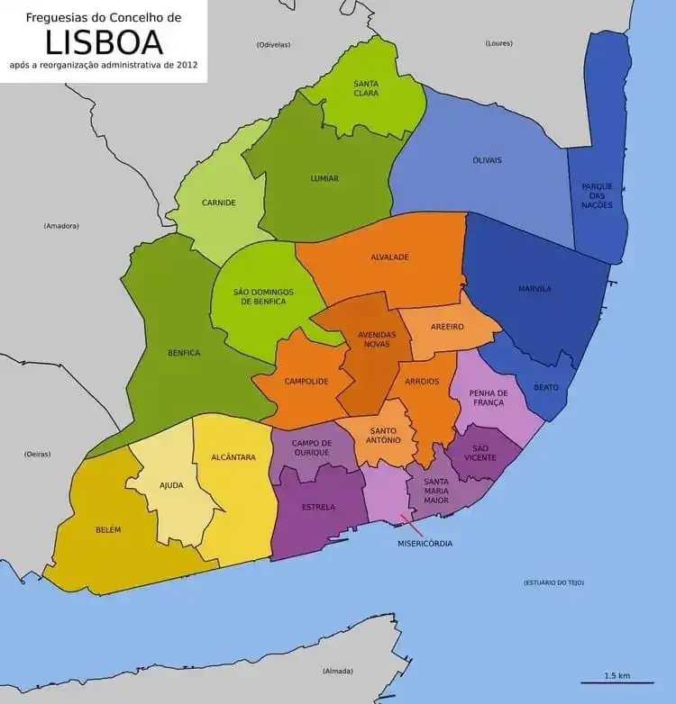 Mapa das freguesias da capital de Portugal
