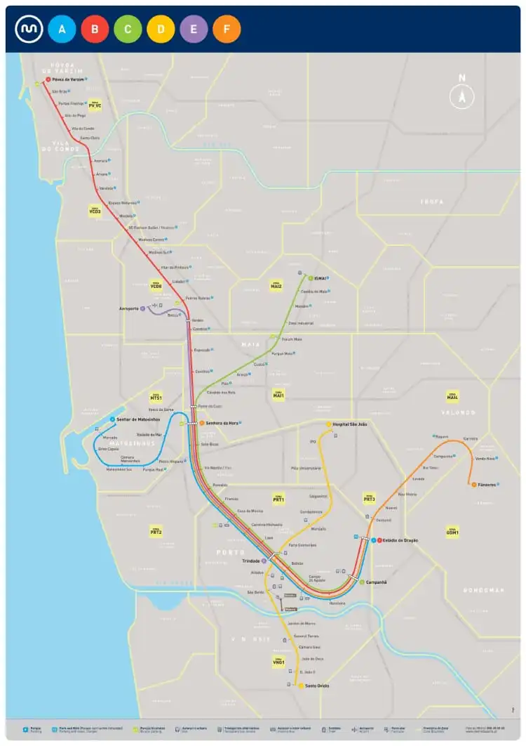 Mapa de linhas do metro Porto Portugal
