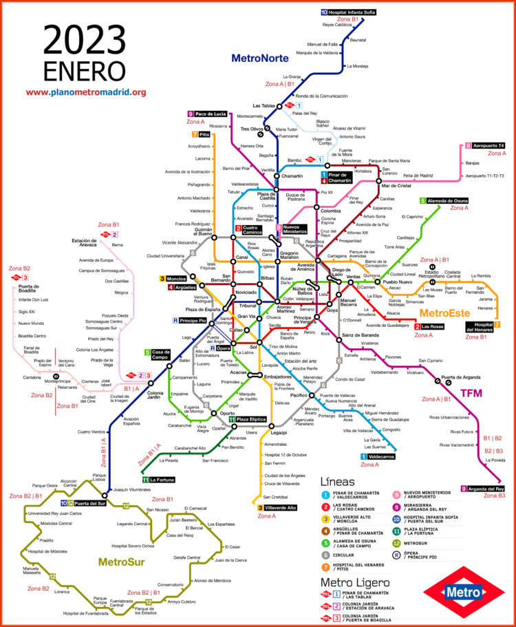 Mapa do metrô de Madrid 2023