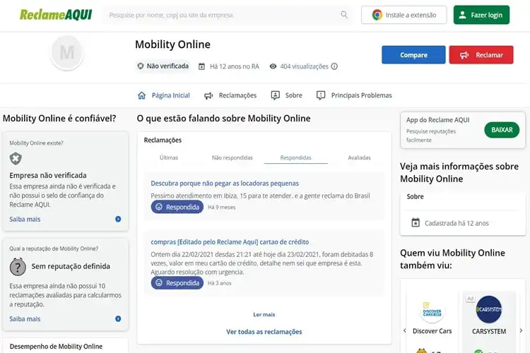 Avaliação da Mobility no Reclame Aqui