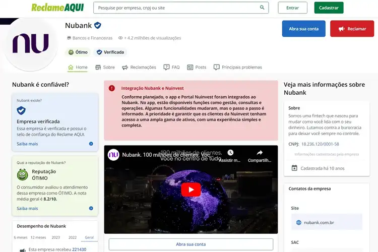Nubank no Reclame Aqui