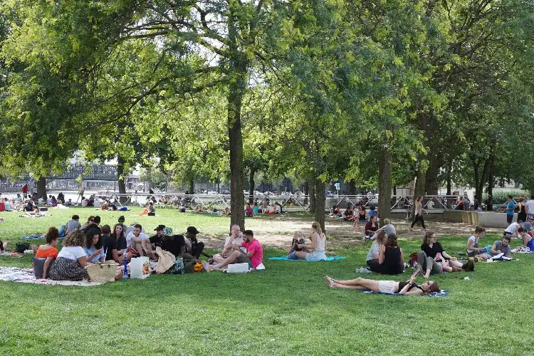 Piquenique em um parque na França.