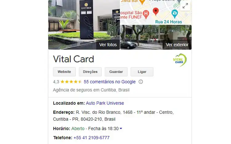 Print de avaliação da Vital Card no Google