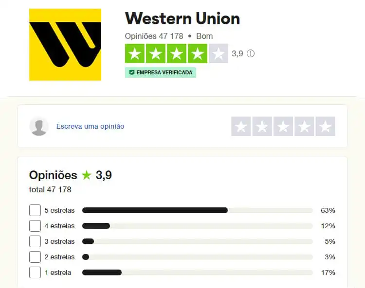 Western Union no site Trustpilot