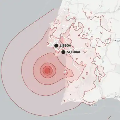 Imagem do epicentro do terremoto em Portugal