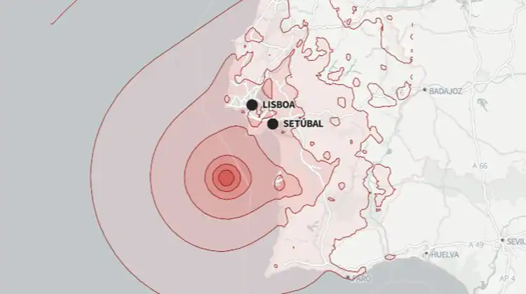 Imagem do epicentro do terremoto em Portugal