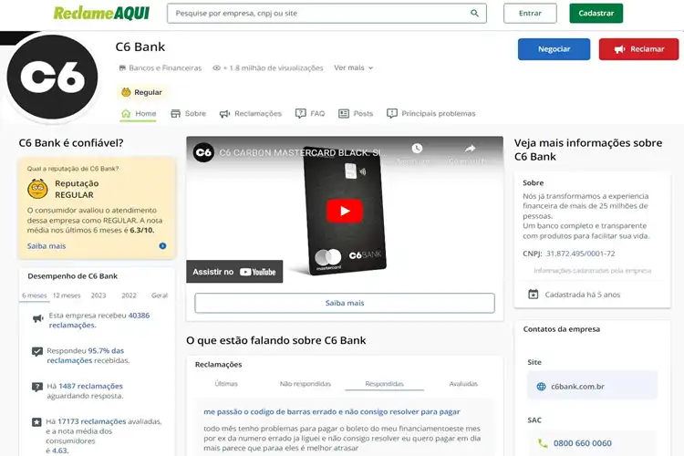 C6 Bank não tem a melhor conta global, mas ainda assim, é boa. 