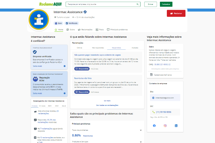 Avaliação da Intermac Assistance no Reclame Aqui. 