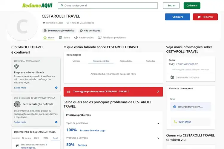 Avaliação da Cestarolli Travel no site Reclame Aqui.