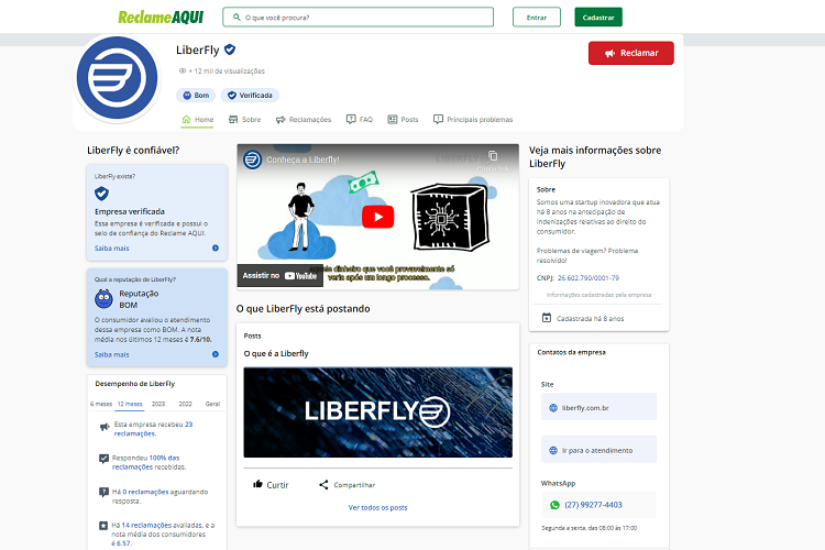 Reputação da LiberFly no Reclame Aqui