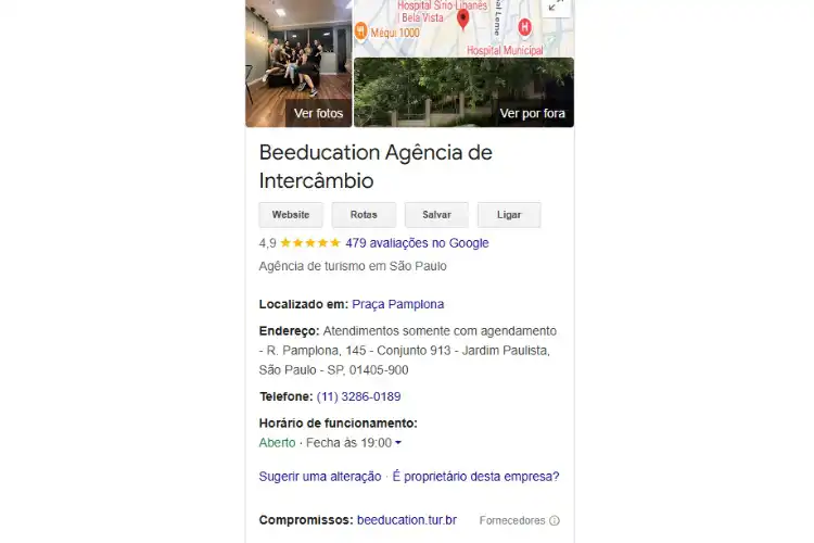 Avaliação da Beeducation no Google Negócios.