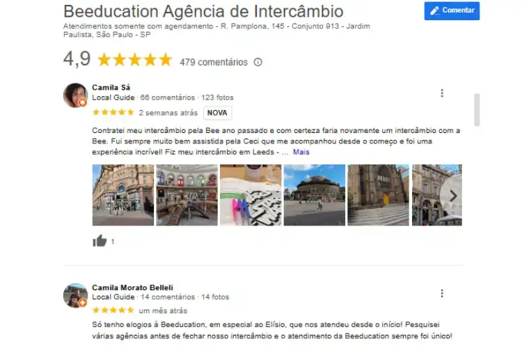 Comentários de clientes sobre a Beeducation no Google Negócios.