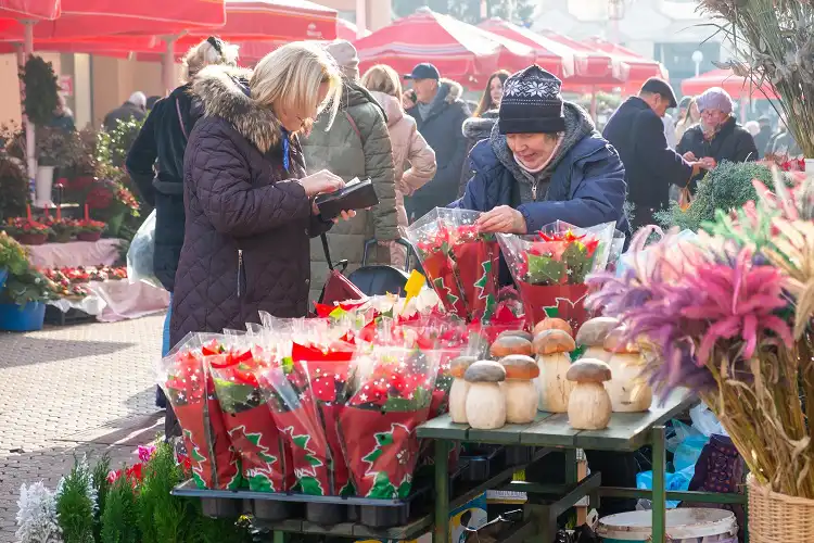 Pessoa que mora na Croácia comprando flores