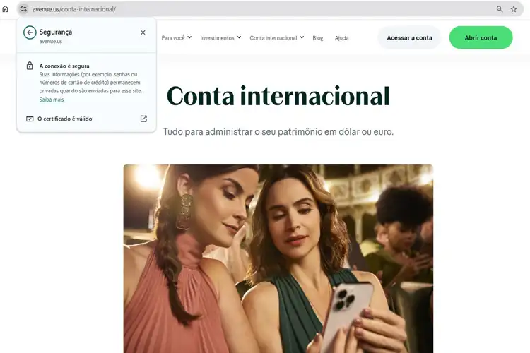 Aba de conexão segura do site Avenue