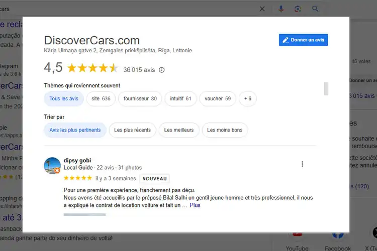 Print tela Discovercars no Google