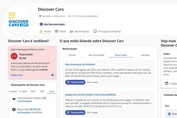 Print tela Discovercars no Reclame Aqui