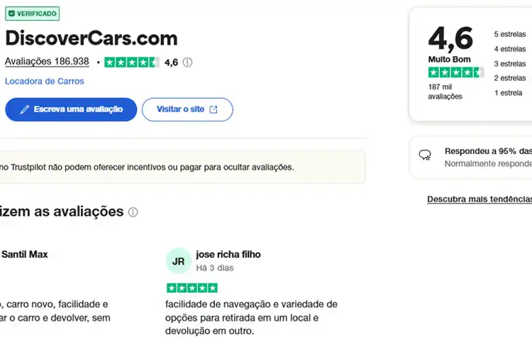 Print tela Discovercars no site Trustpilot
