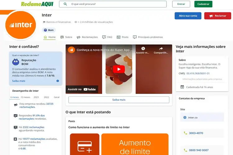 Site do Reclame Aqui