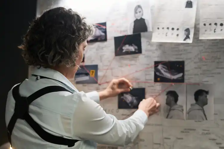 Policial montando quadro investigativo sobre o PCC em Portugal.