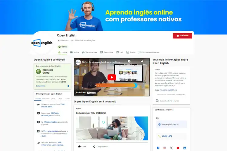 Escola Open English no site Reclame Aqui