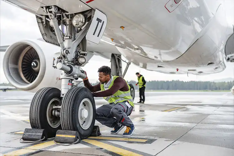 Homem trabalhando com aviação na Europa