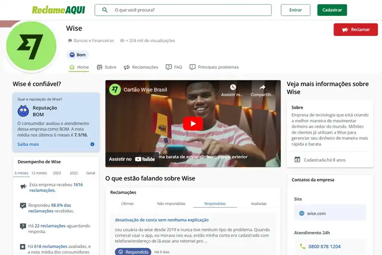 Print tela Wise no site Reclame Aqui