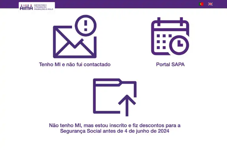 Site AIMA com a opção de regularização de imigrantes com contrato de trabalho