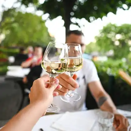 Pessoas brindando com vinhos portugueses