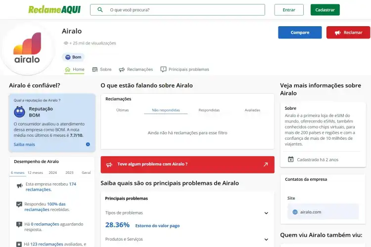 Captura de tela do perfil da Airalo