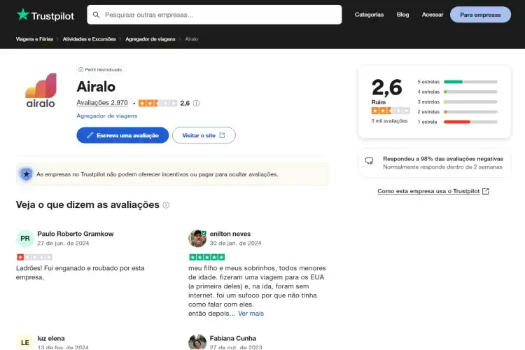 Captura de tela do perfil da Airalo