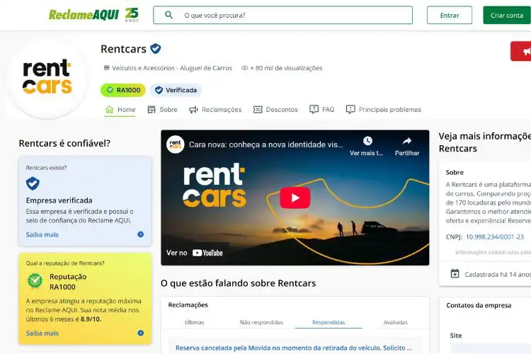Print da Rentcars no site Reclame Aqui