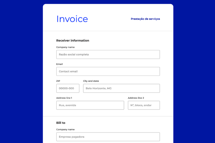 captura de tela do gerador de invoice da Remessa Online
