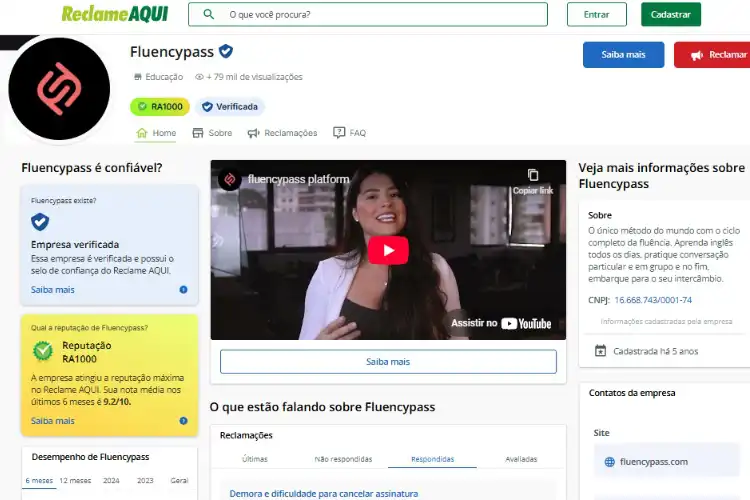 Perfil da Fluencypass no Reclame Aqui