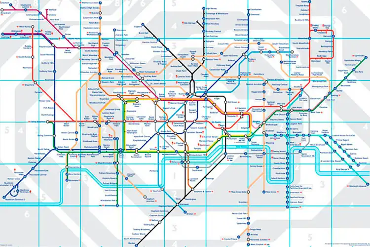 mapa do metrô de Londres com linhas e zonas
