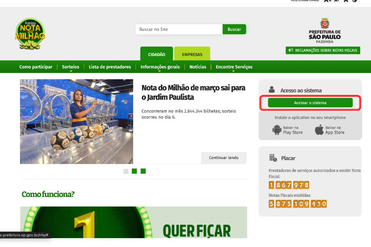 Captura de tela do site da prefeitura de São Paulo