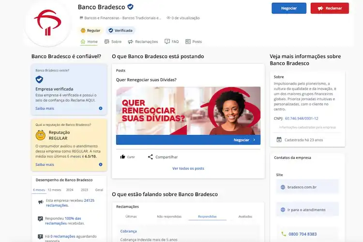 Reputação do Bradesco no Reclame Aqui