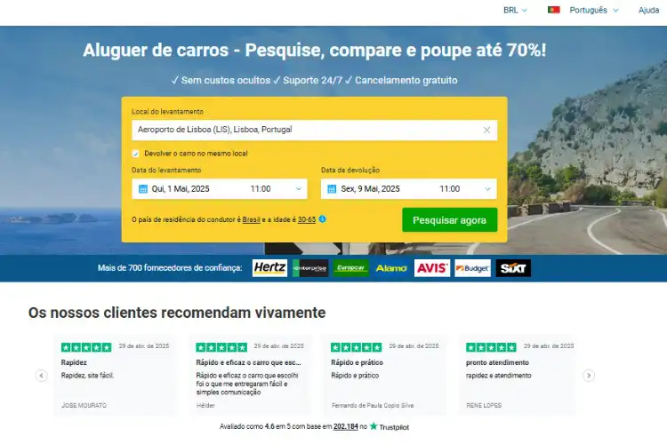 Comparador de preços para encontrar a melhor locadora de carros na Europa